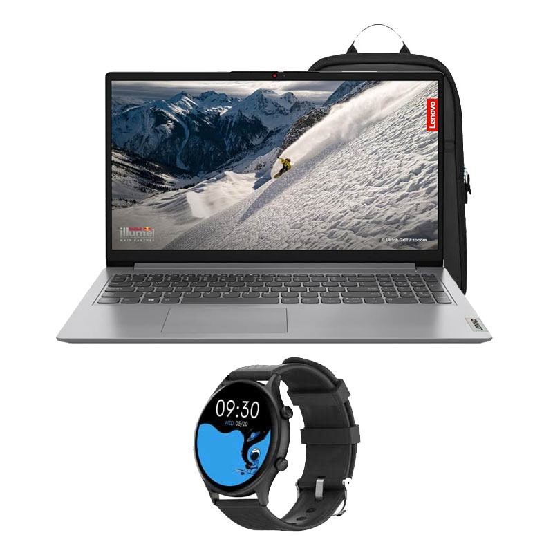 Picture of Lenovo IdeaPad Slim 1 - Intel Celeron N4020 15.6" 82V700JSIN Thin & Light Laptop (8GB/ 512GB SSD/ Full HD Display/ Windows 11 Home/ MS Office/ 1 Year Warranty/ Cloud Grey/ 1.6Kg) + Smart Watch+ Laptop Bag